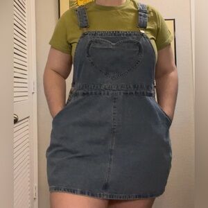 Blue Jean overall dress. Heart pocket. M